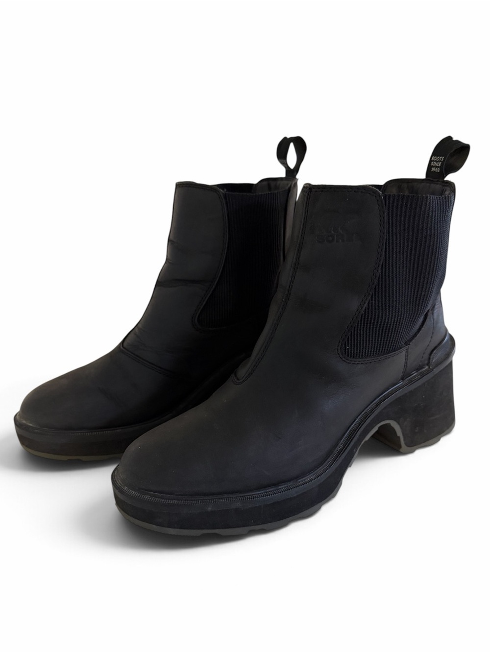 SOREL Hi-Line Heeled Chelsea Boots Black Leather - Size 8.5